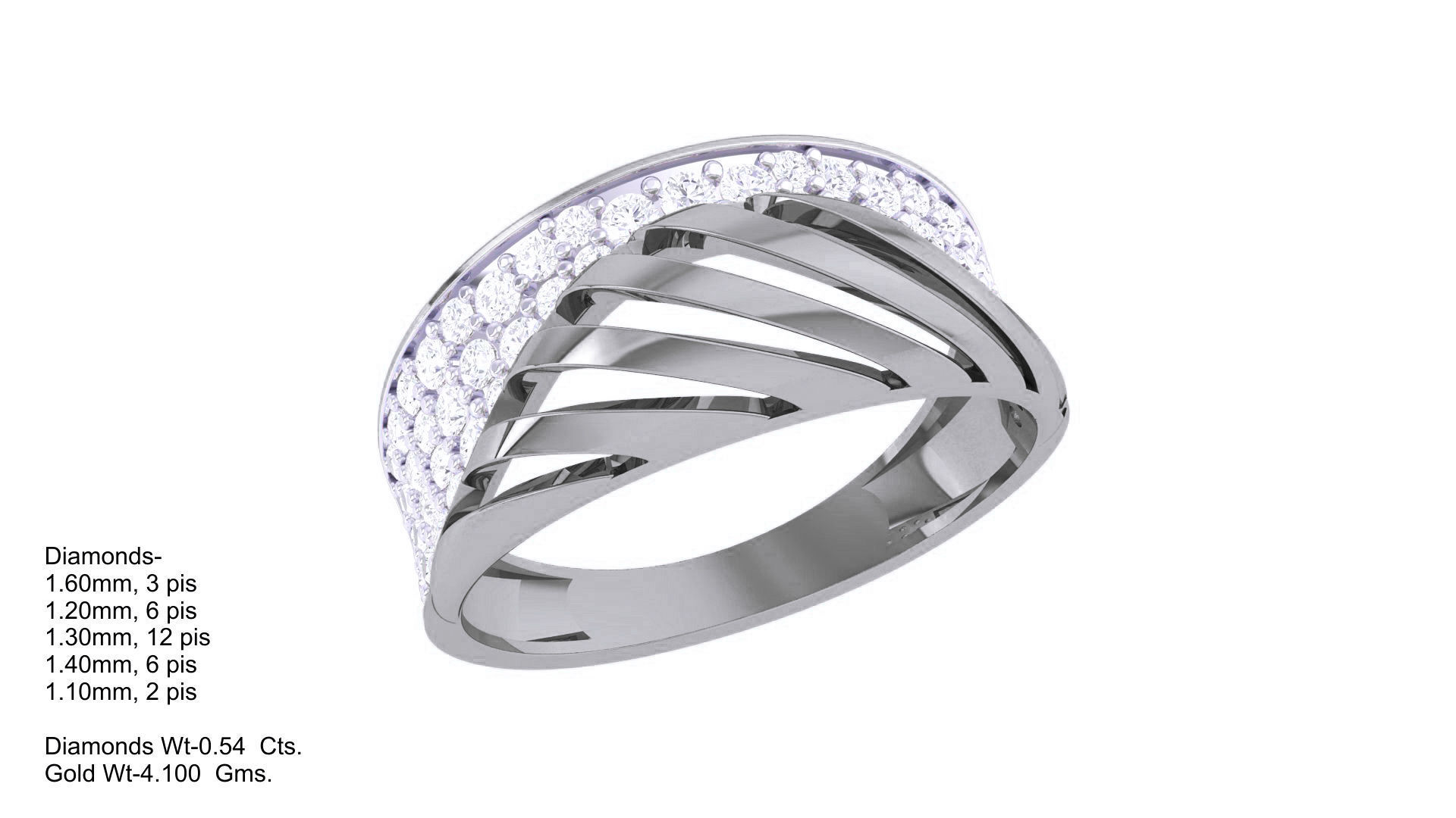 Wire High Jewelry Diamond Cocktail Ring 3dm stl obj renders 3D print model_3