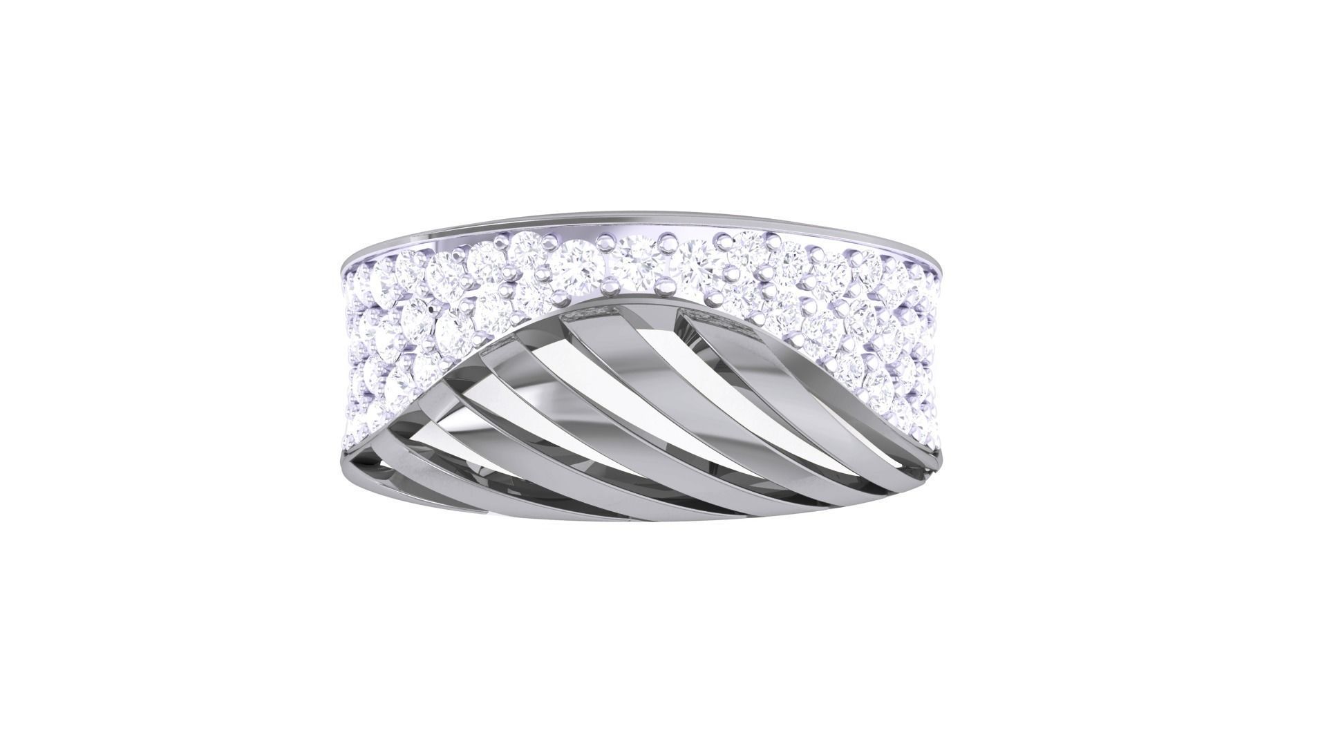 Wire High Jewelry Diamond Cocktail Ring 3dm stl obj renders 3D print model_7