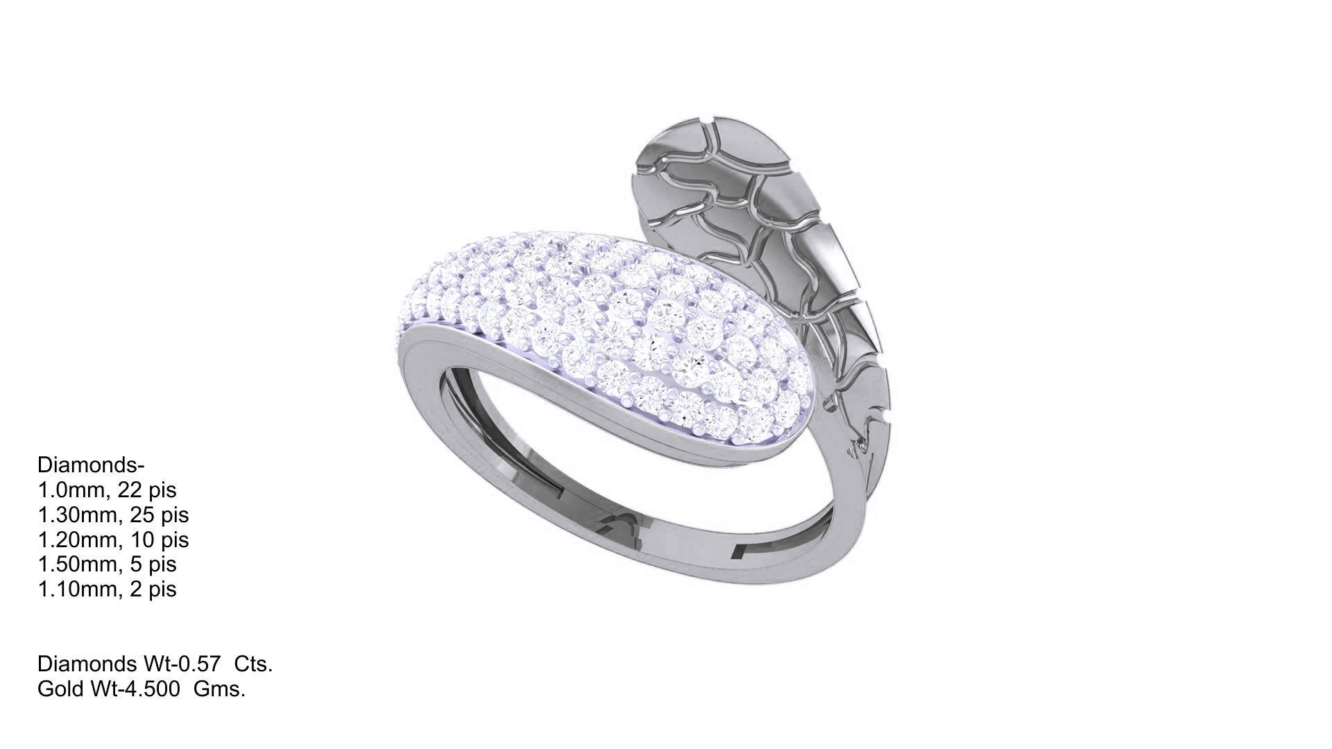 Snake Skin High Jewelry Diamond Cocktail Ring 3dm stl obj 3D print model_2