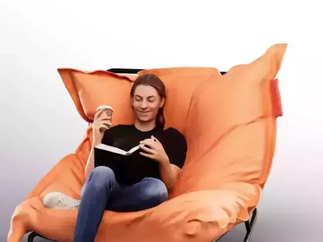 Abby 13362 - Reading Woman With Coffee Sitting On Beanbag Low-poly 3D model