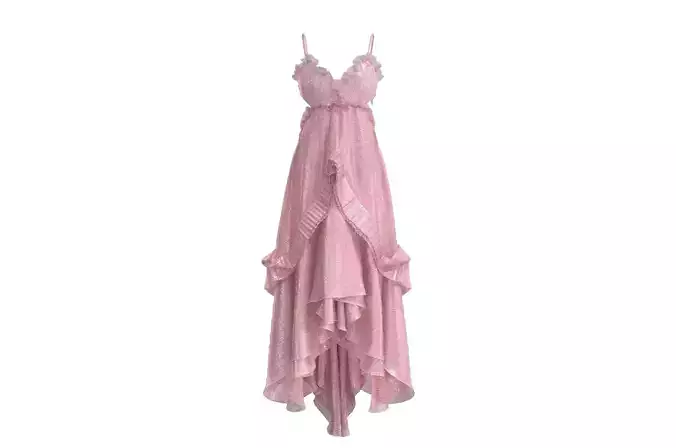 Pink irregular waisted tulle pleated halter dress
