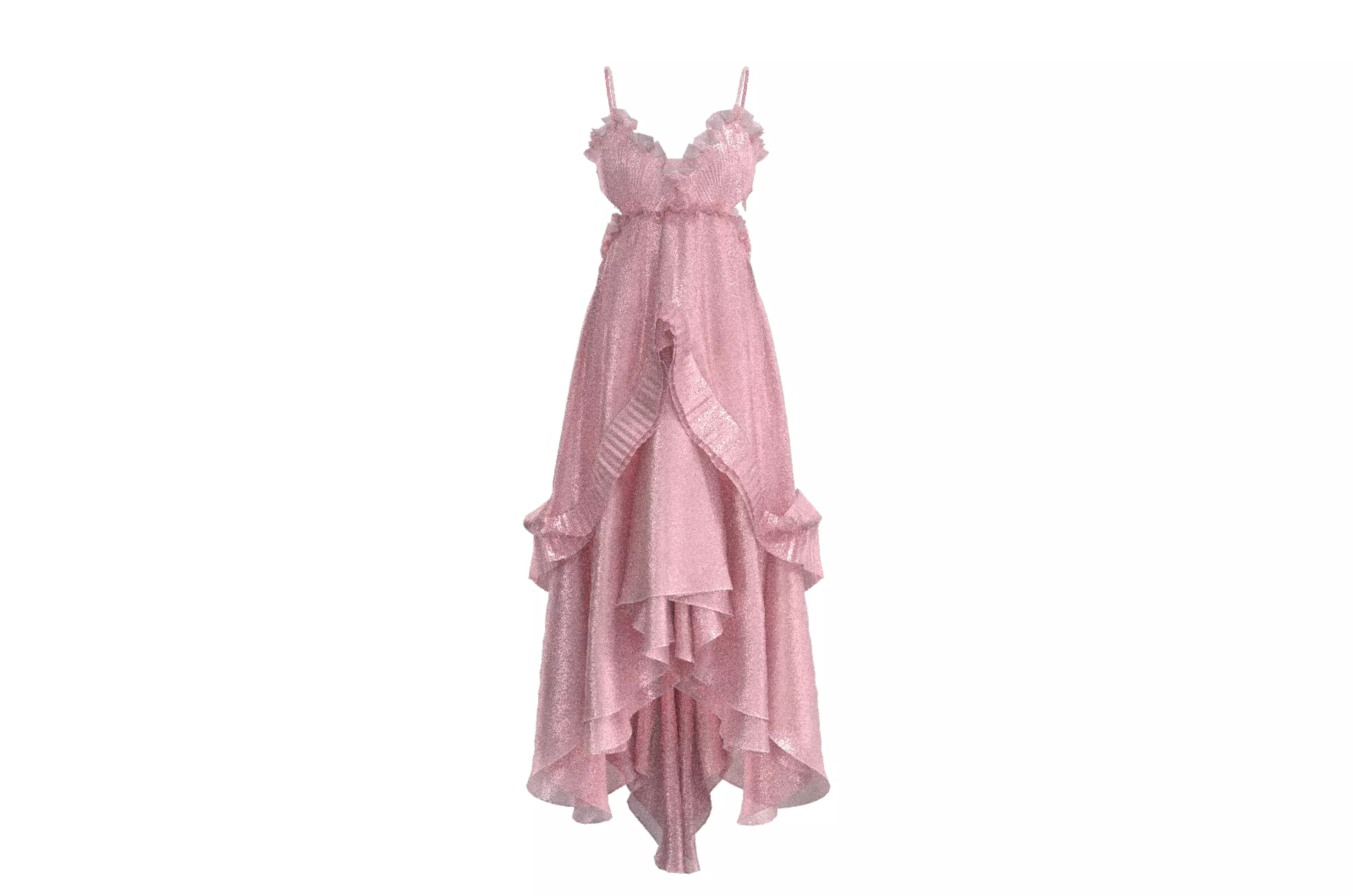 Pink irregular waisted tulle pleated halter dress Free 3D model