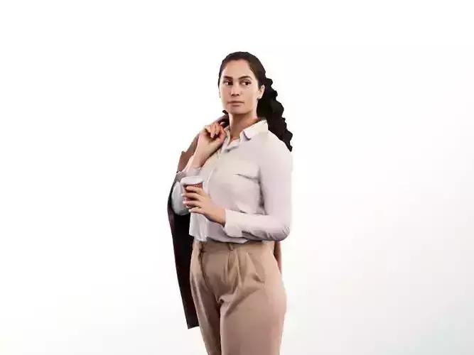 Tamina 13350 - Walking Young Business Woman With Coffee