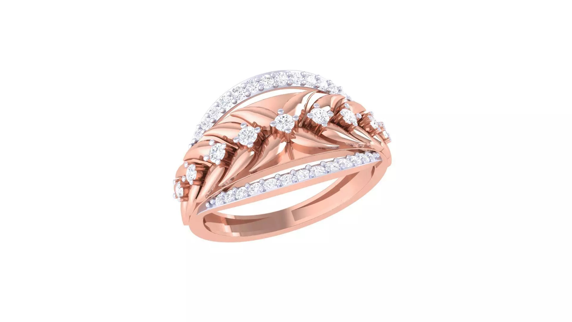 Flower High Jewelry Diamond Cocktail Ring 3dm stl obj renders 3D print model