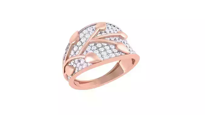 Leafy Plant High Jewelry Diamond Cocktail Ring 3dm stl obj 3D print model