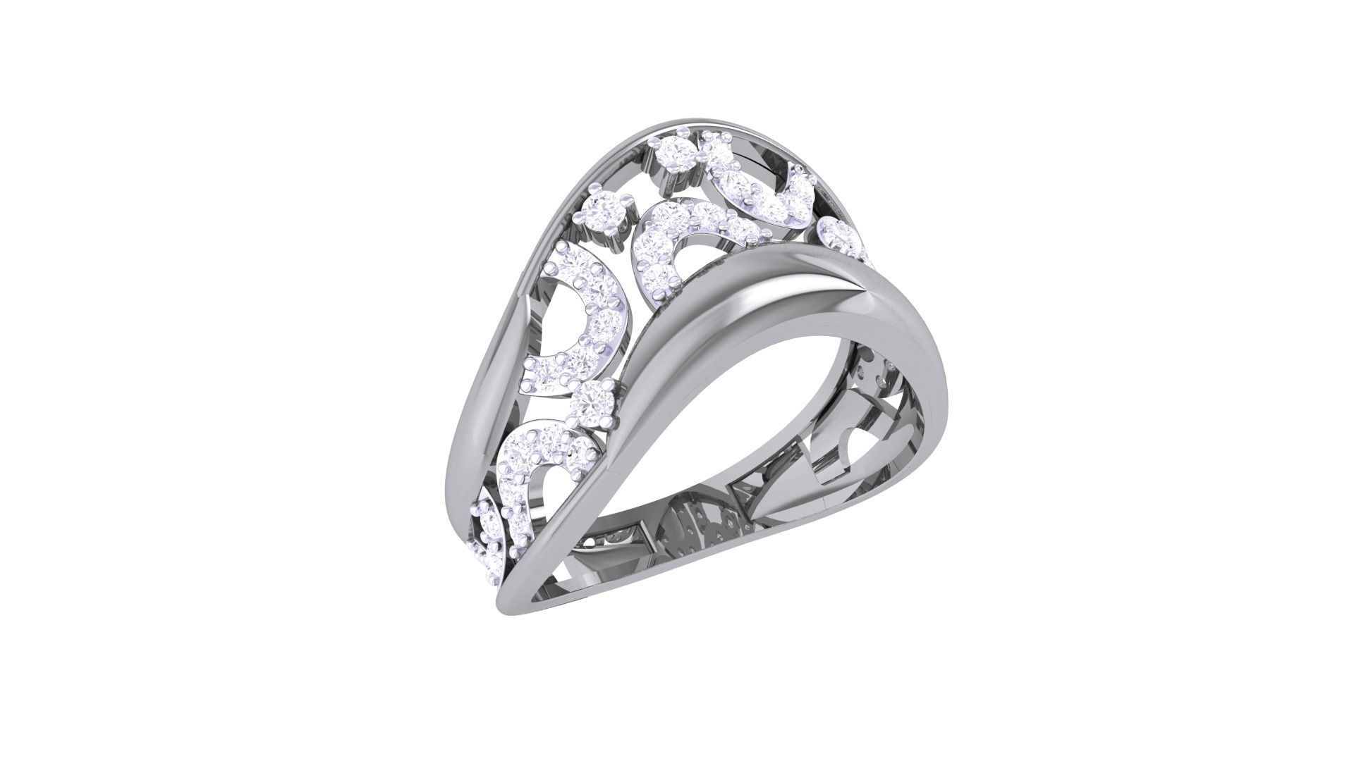 High Jewelry Diamond Cocktail Ring 3dm stl obj renders 3D print model_5