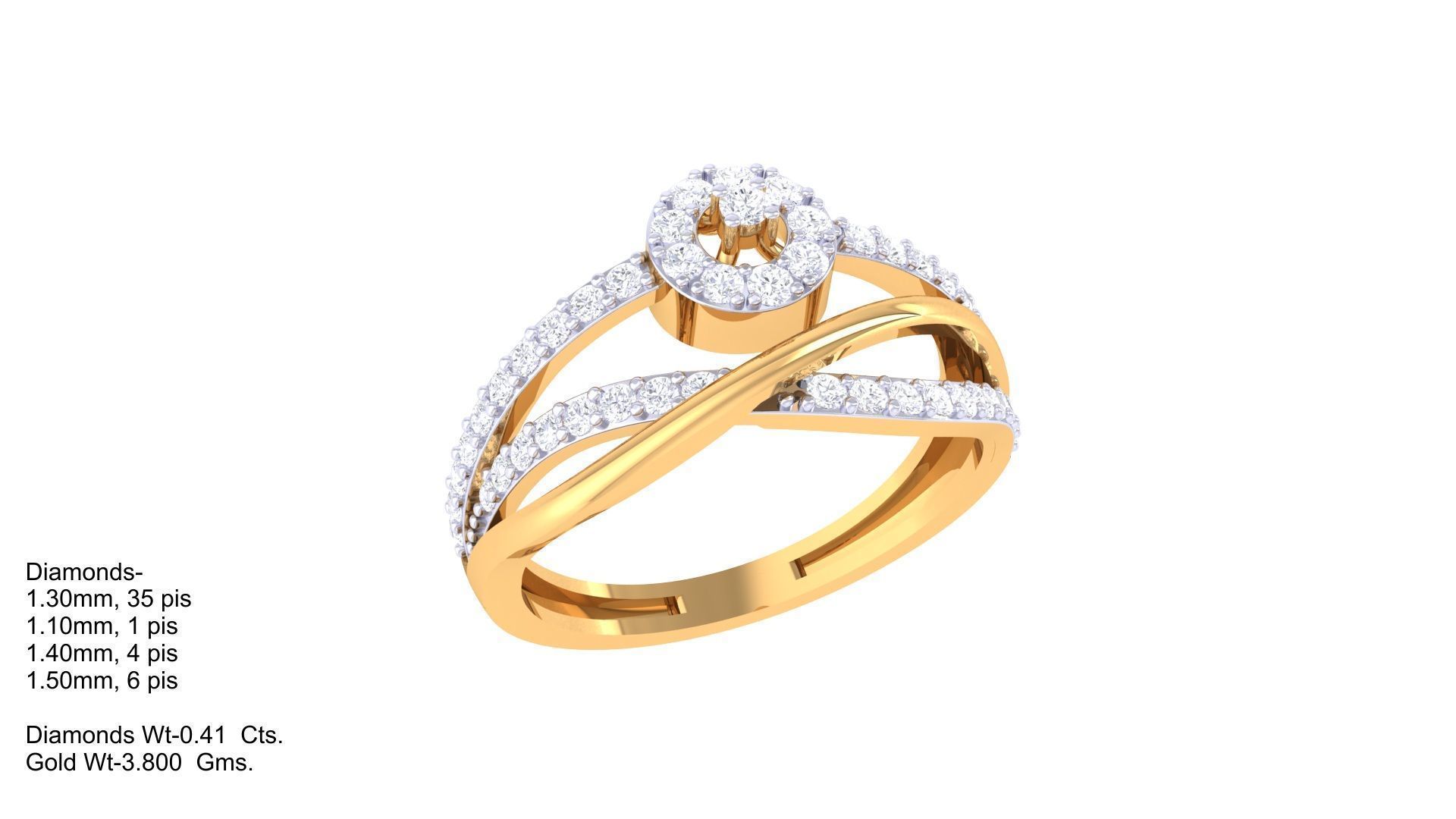 Wire High Jewelry Diamond Cocktail Ring 3dm stl obj renders 3D print model_1