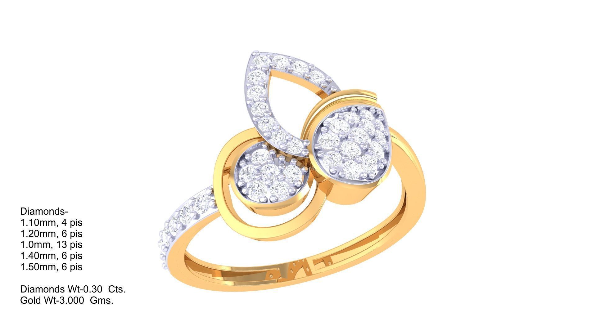 High Jewelry Diamond Cocktail Ring 3dm stl obj renders 3D print model_1