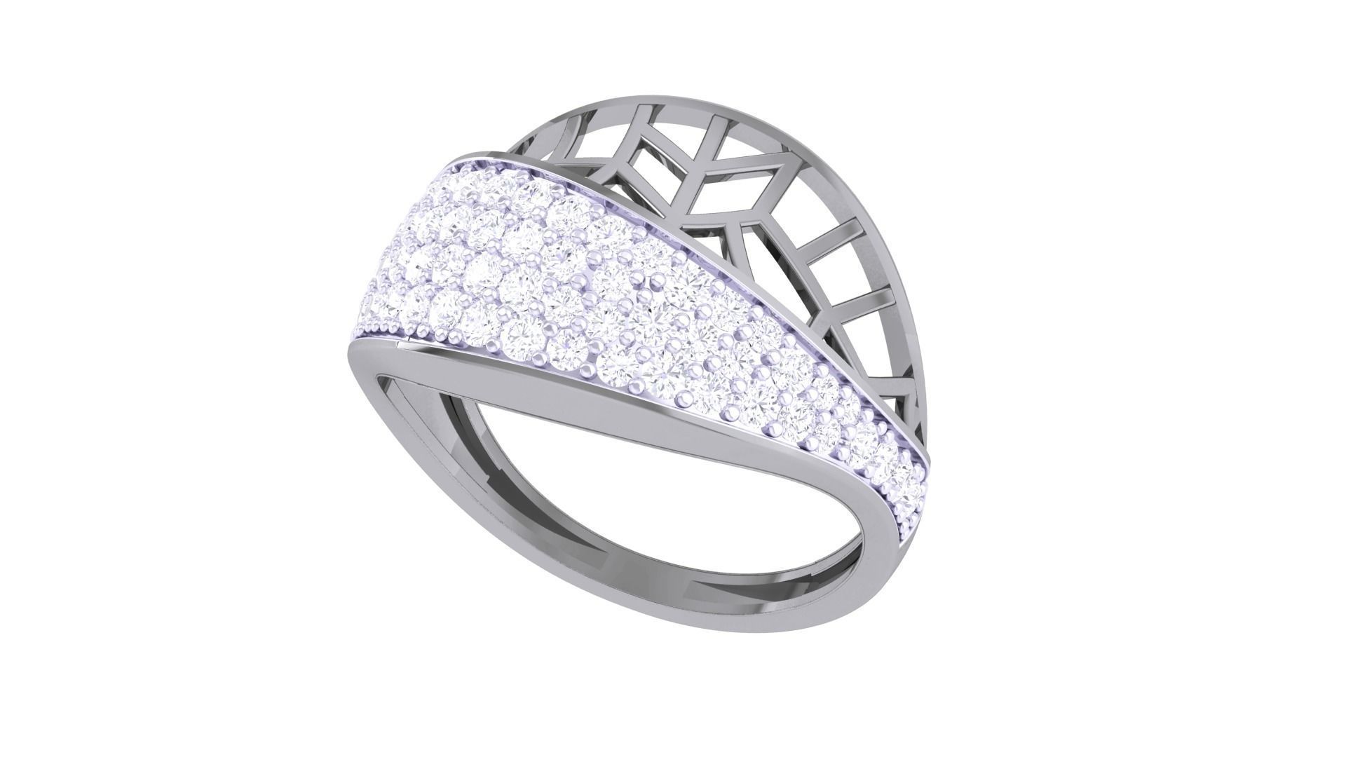Mesh Wire High Jewelry Diamond Cocktail Ring 3dm stl obj renders 3D print model_4