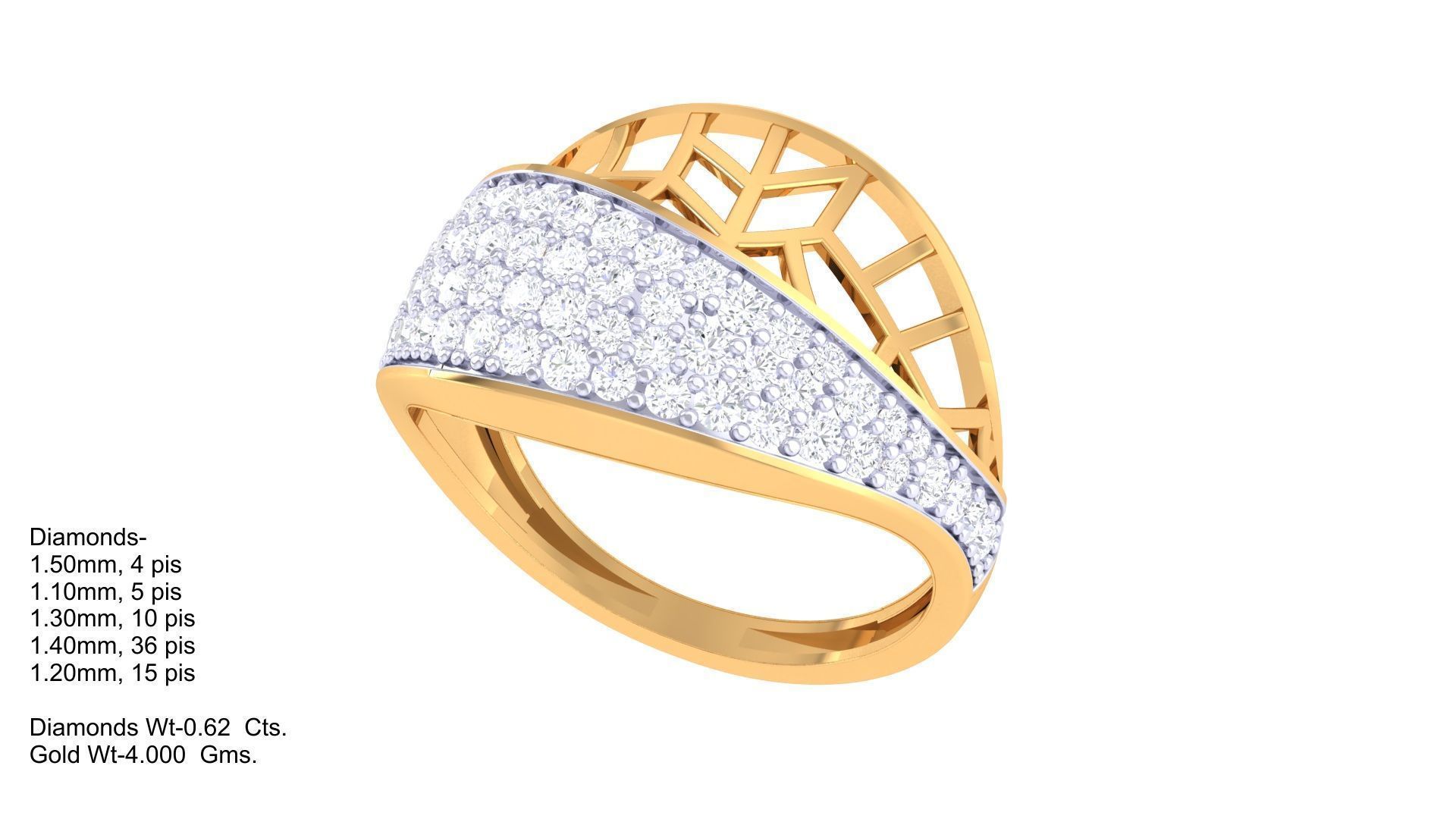 Mesh Wire High Jewelry Diamond Cocktail Ring 3dm stl obj renders 3D print model_1