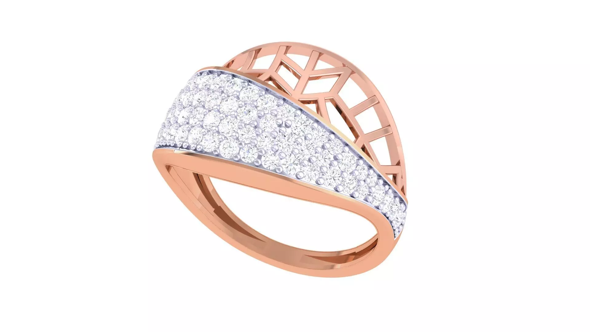 Mesh Wire High Jewelry Diamond Cocktail Ring 3dm stl obj renders 3D print model_0