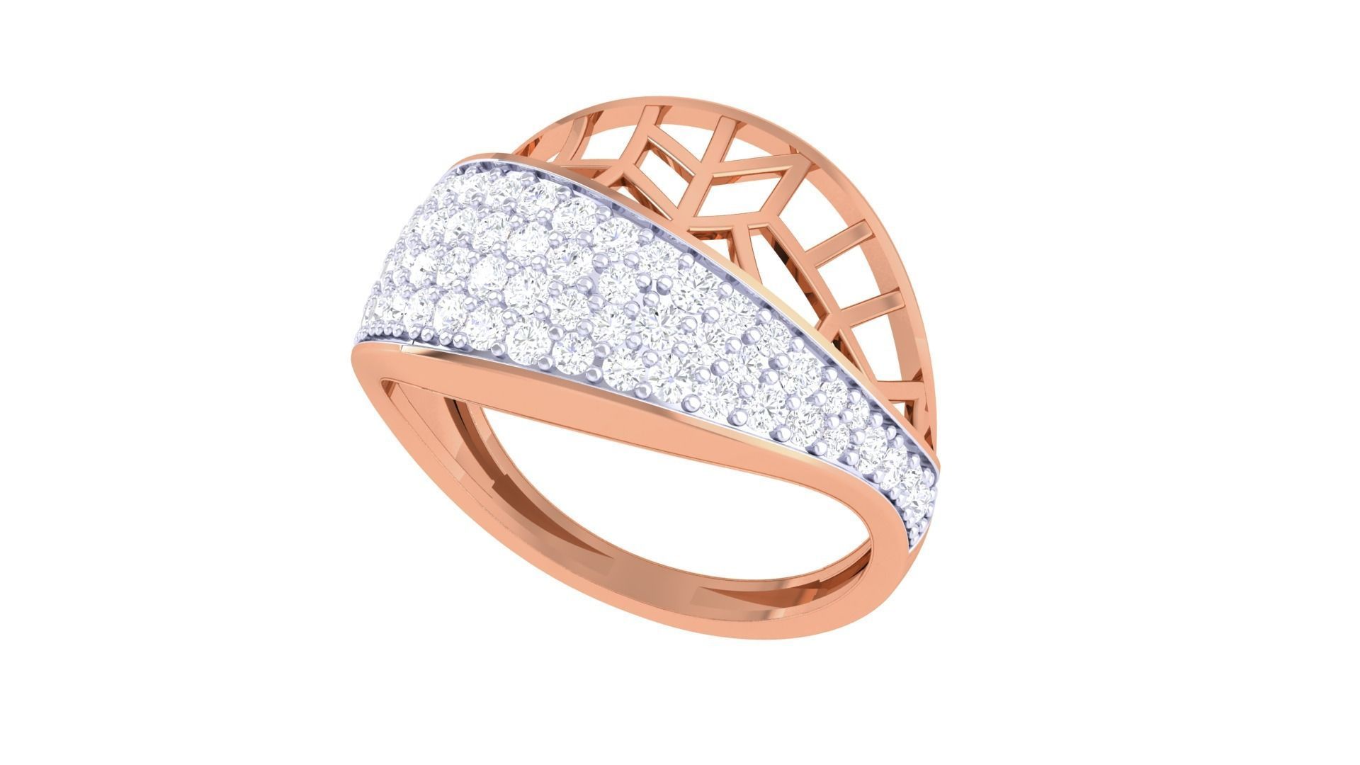 Mesh Wire High Jewelry Diamond Cocktail Ring 3dm stl obj renders 3D print model_5