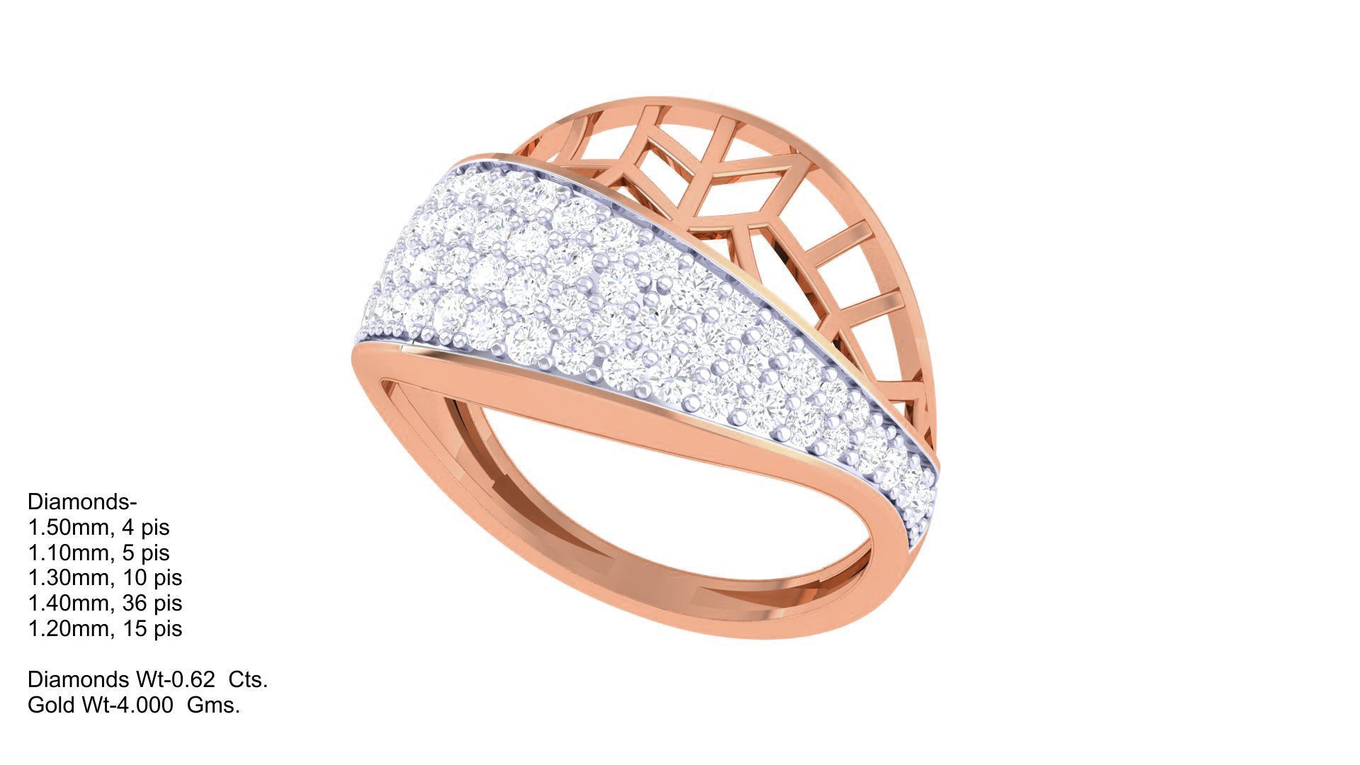 Mesh Wire High Jewelry Diamond Cocktail Ring 3dm stl obj renders 3D print model_2