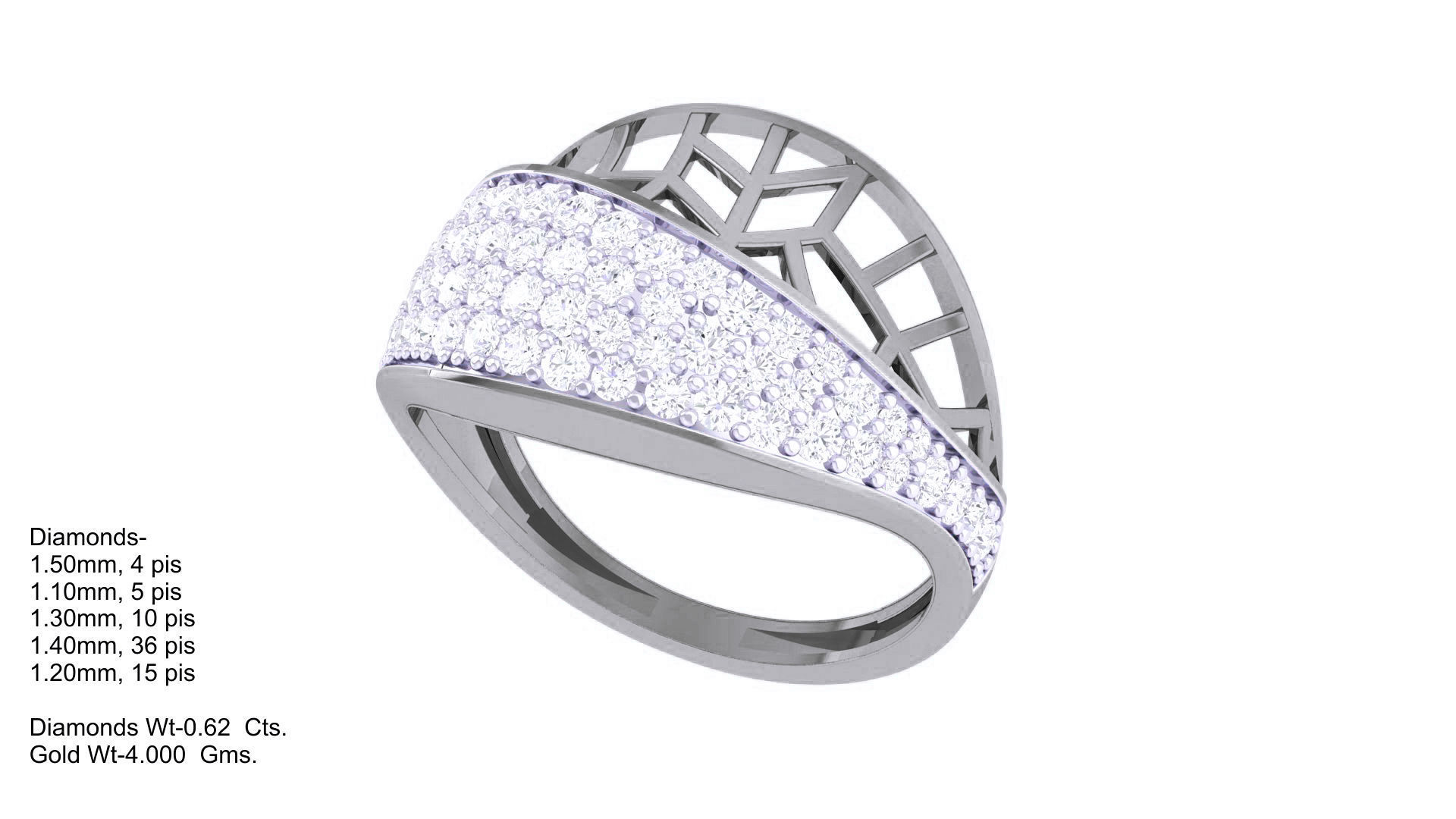 Mesh Wire High Jewelry Diamond Cocktail Ring 3dm stl obj renders 3D print model_3
