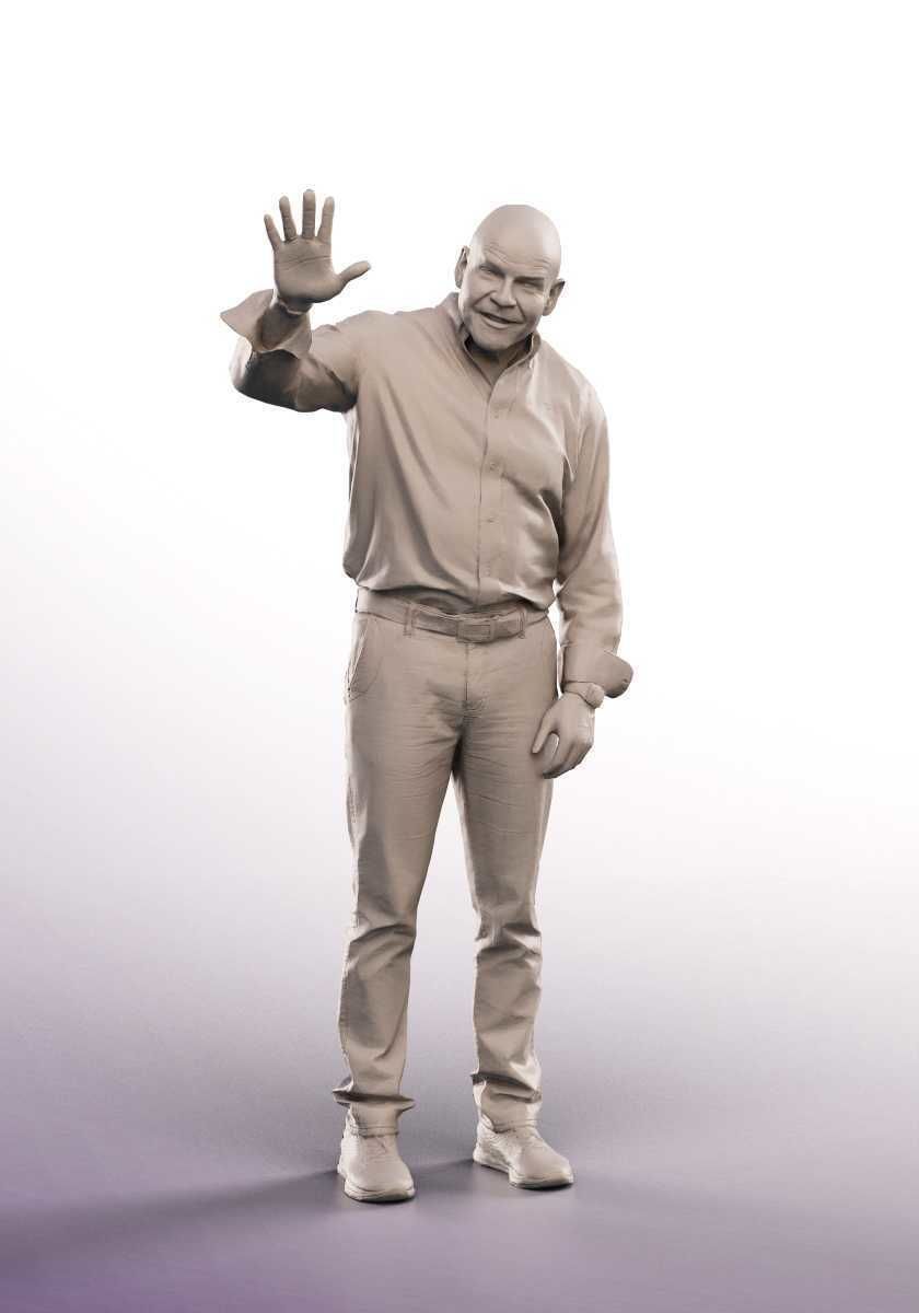 Dirk 13267 - Standing Casual Man Waving Low-poly 3D model_3
