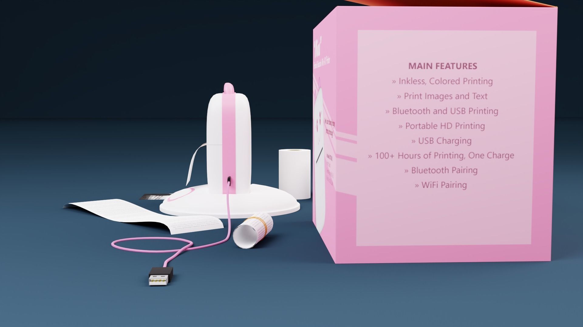 Portable HD Mini Printer and Extras 3D model_4