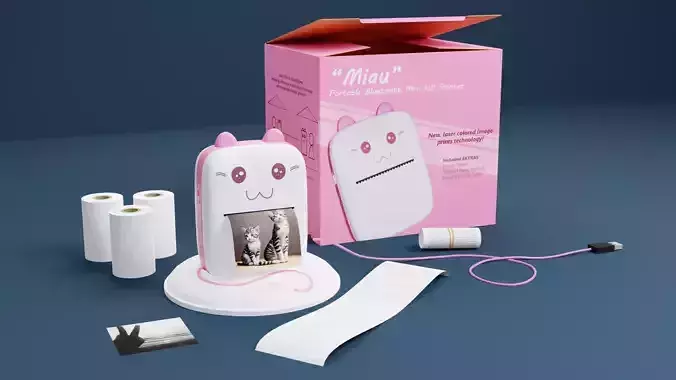 Portable HD Mini Printer and Extras 3D model