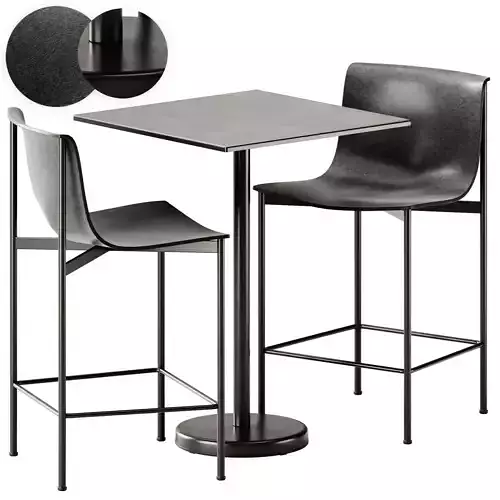Ombra Leather High Stool by Lema and Linear Table by Muuto