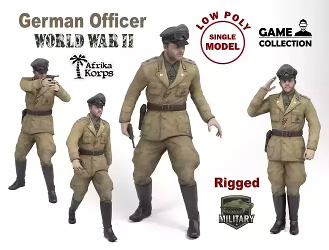 German Officer 3 - Afrika Korps Low-poly 3D model