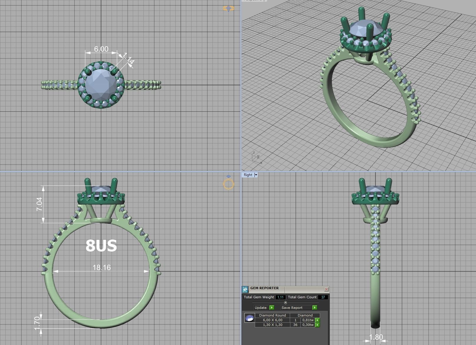 Engagement Ring Round Halo 80 pointer stone 3D model 3D print model_11