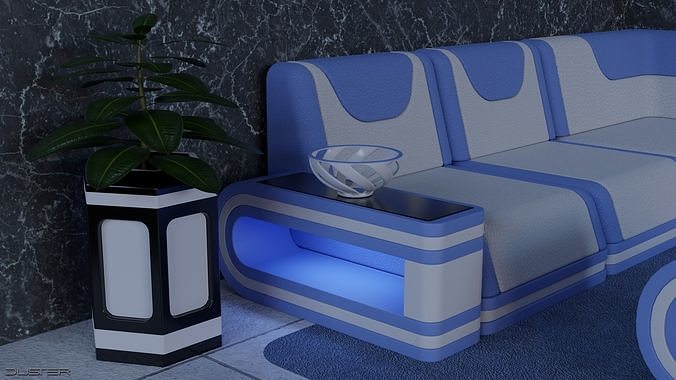 Modern Futuristic Room Corner 3D model 2
