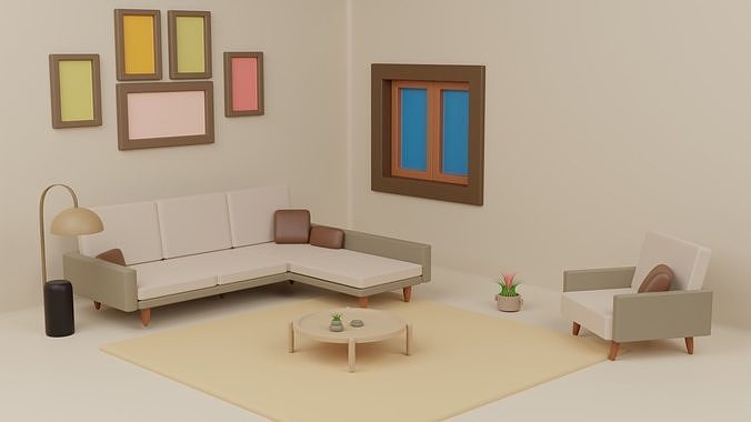 Simple Living Room Design Free 3D model