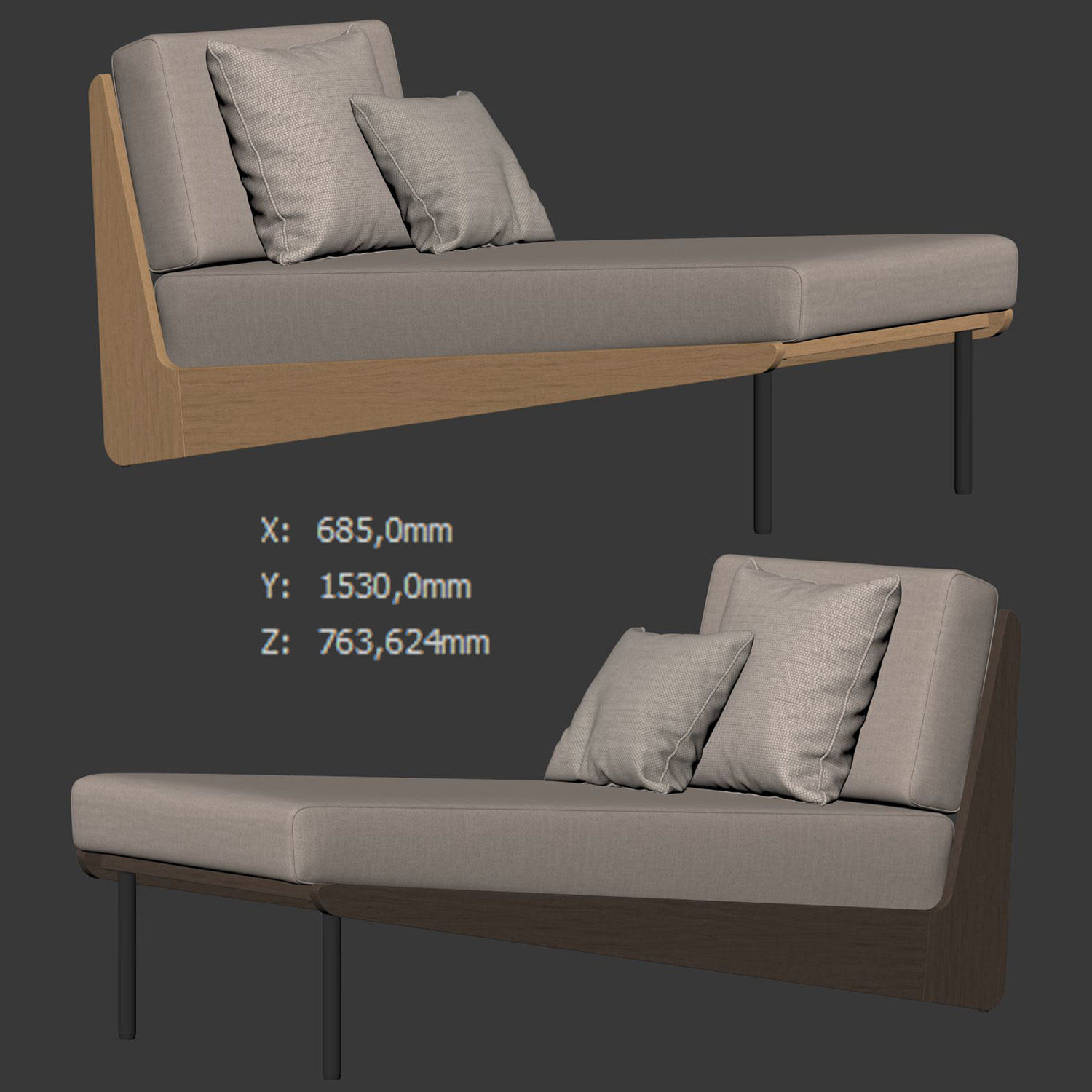 Kinney Teak Chaise by Crate and Barrel 3D model_5