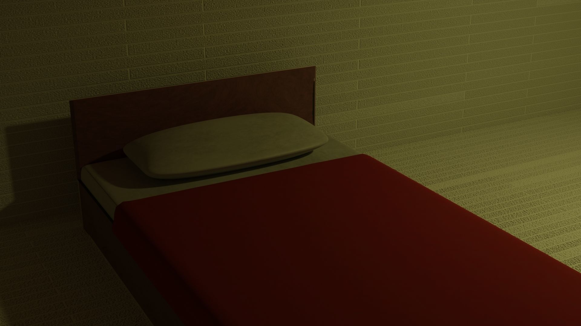 red bed with pillow and blanket  Free low-poly 3D model_1