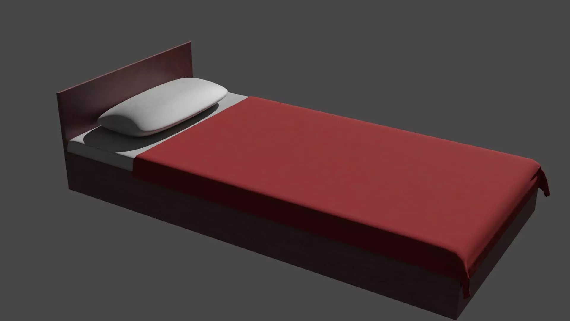 red bed with pillow and blanket  Free low-poly 3D model_0