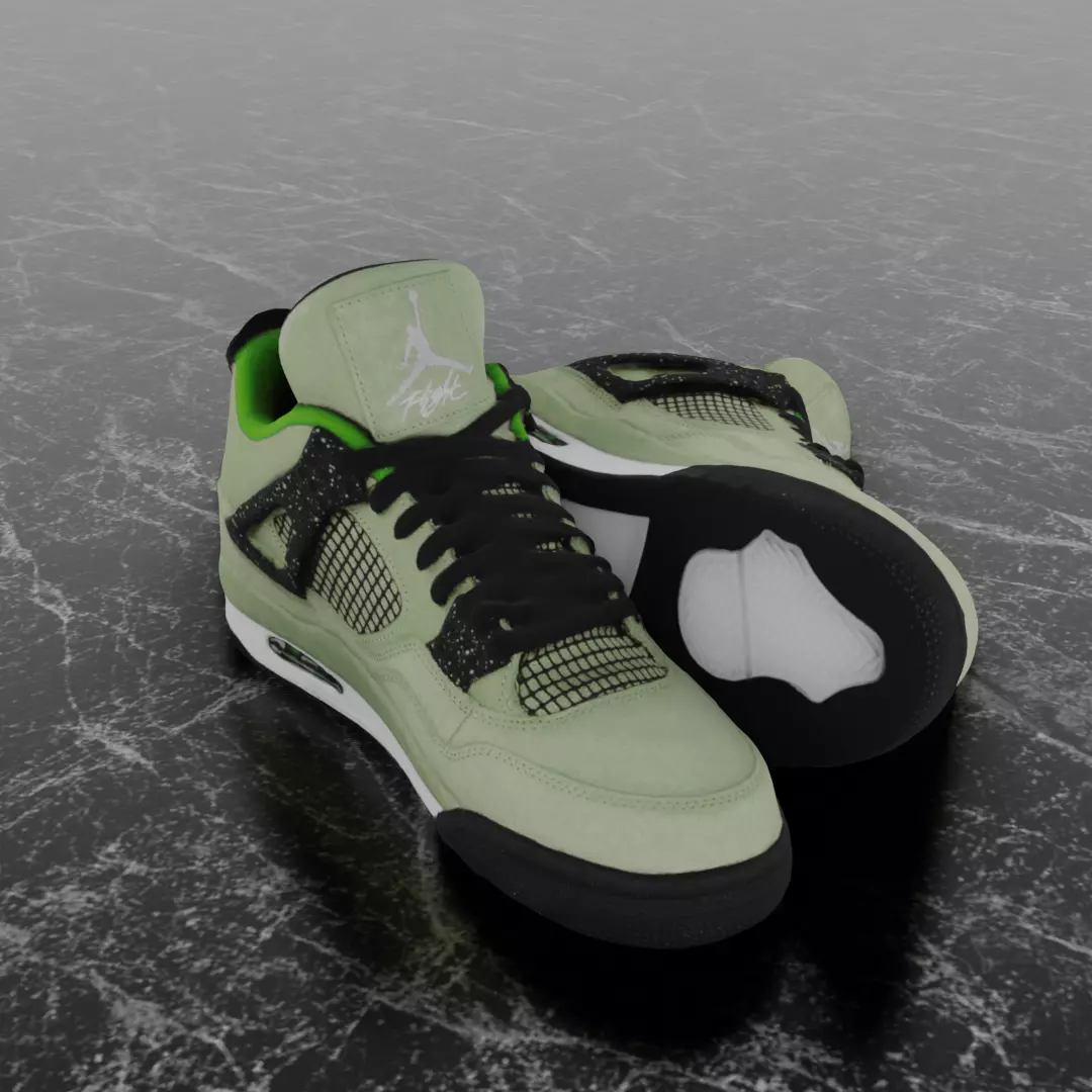JORDAN 4 RETRO TRAVIS SCOTT 3D SHOES - GREEN Low-poly 3D model_0