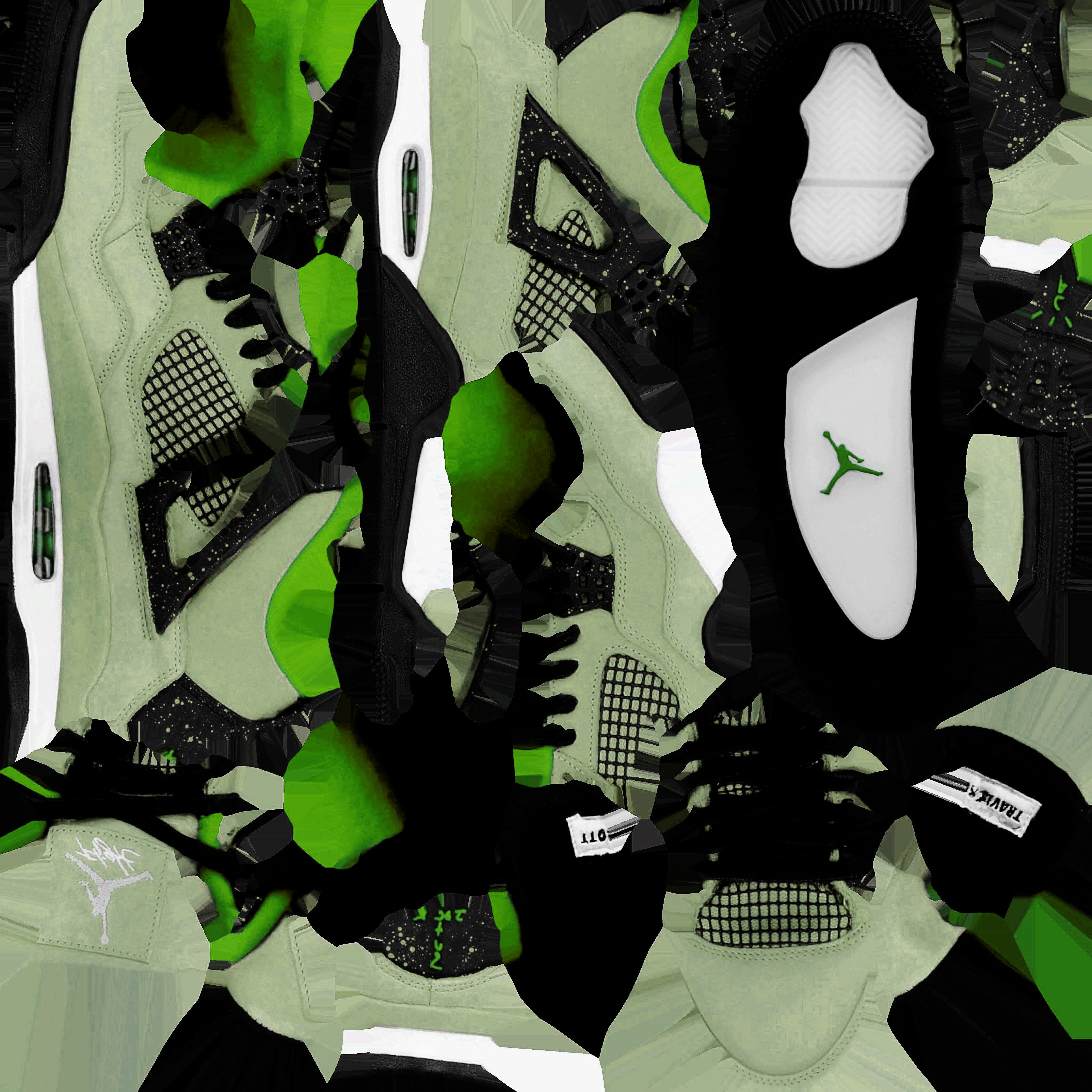 JORDAN 4 RETRO TRAVIS SCOTT 3D SHOES - GREEN Low-poly 3D model_11