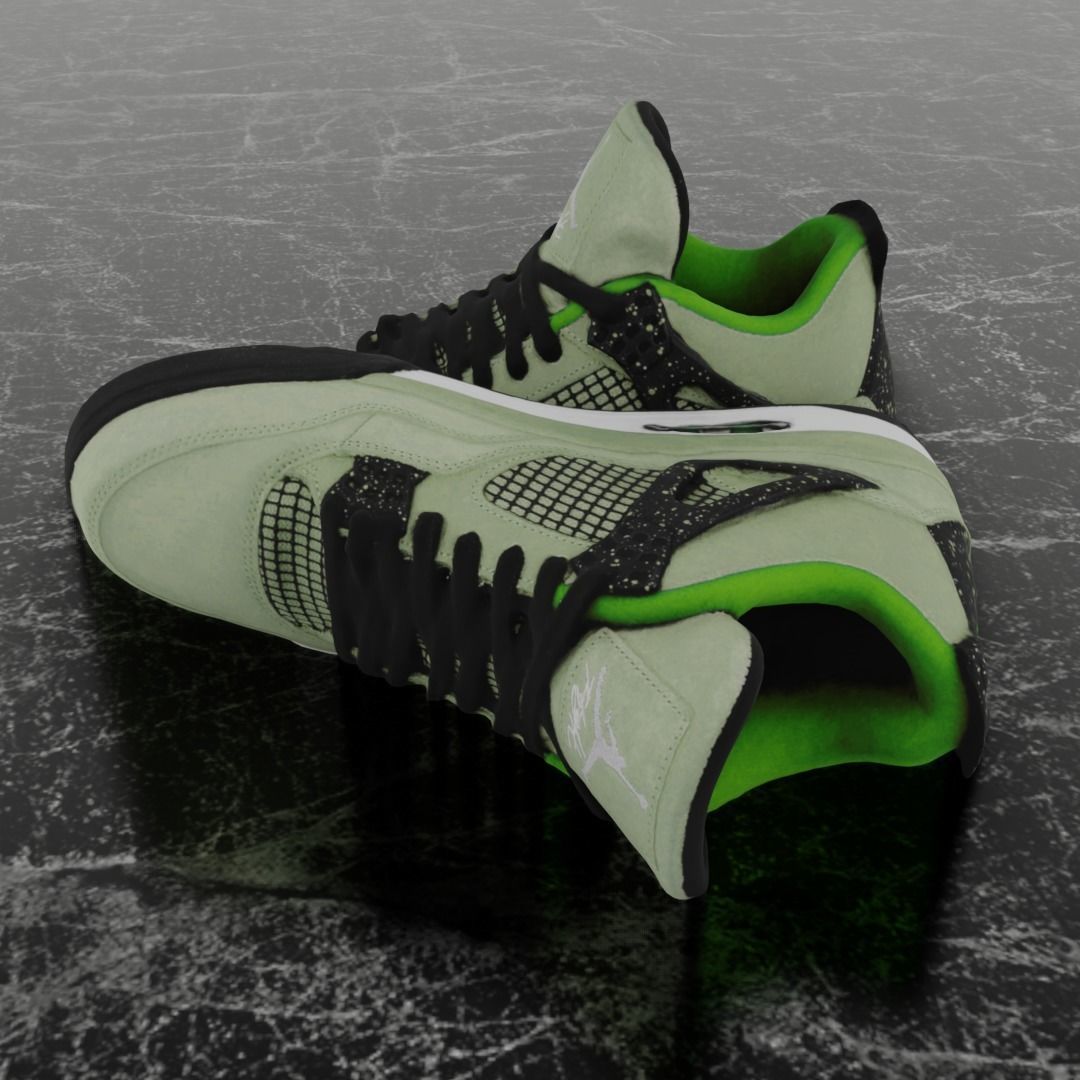 JORDAN 4 RETRO TRAVIS SCOTT 3D SHOES - GREEN Low-poly 3D model_6