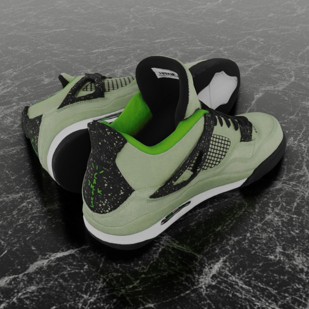 JORDAN 4 RETRO TRAVIS SCOTT 3D SHOES - GREEN Low-poly 3D model_4