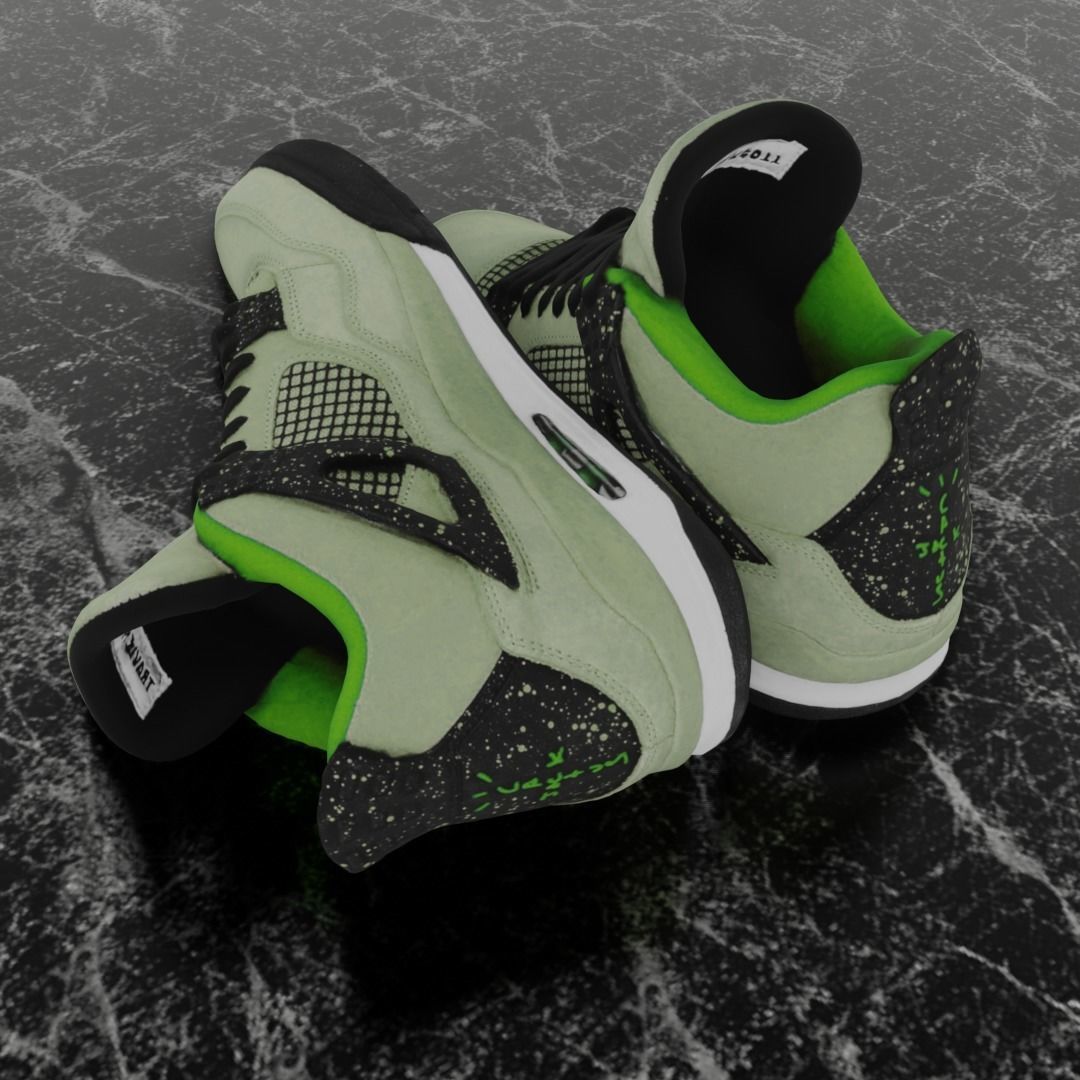 JORDAN 4 RETRO TRAVIS SCOTT 3D SHOES - GREEN Low-poly 3D model_5