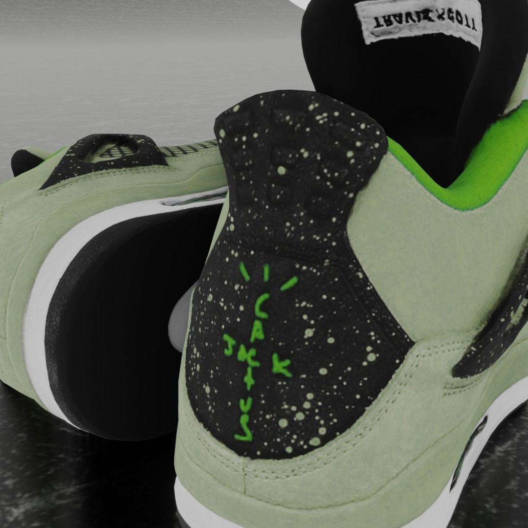 JORDAN 4 RETRO TRAVIS SCOTT 3D SHOES - GREEN Low-poly 3D model_10