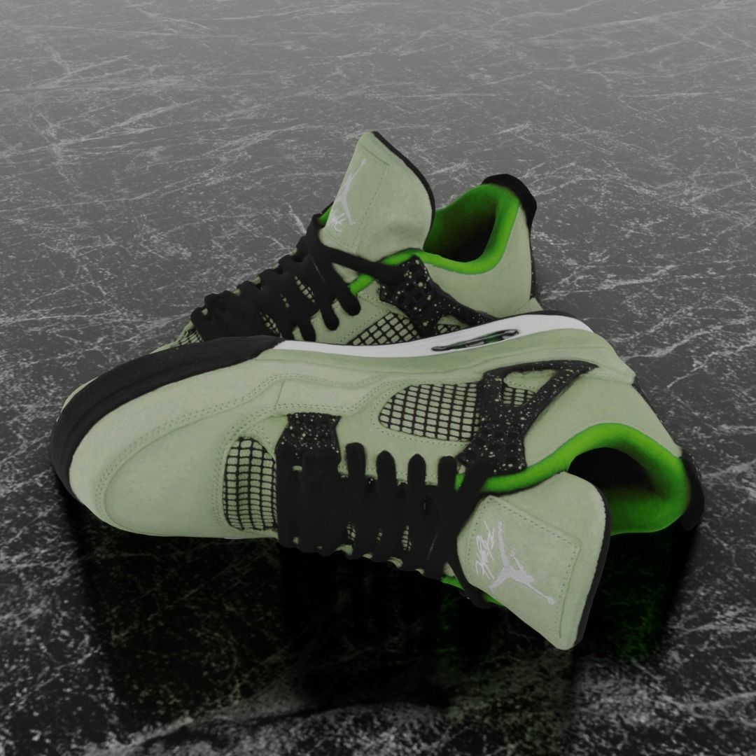 JORDAN 4 RETRO TRAVIS SCOTT 3D SHOES - GREEN Low-poly 3D model_1