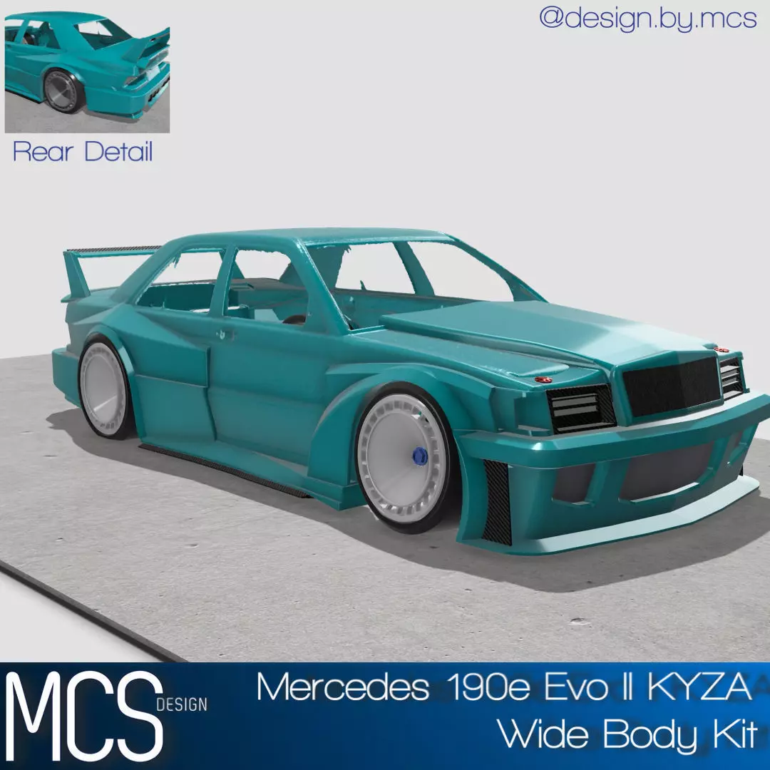 Mercedes 190e EVO2 KYZA Wide Body kit 2 versions 3D print model_0