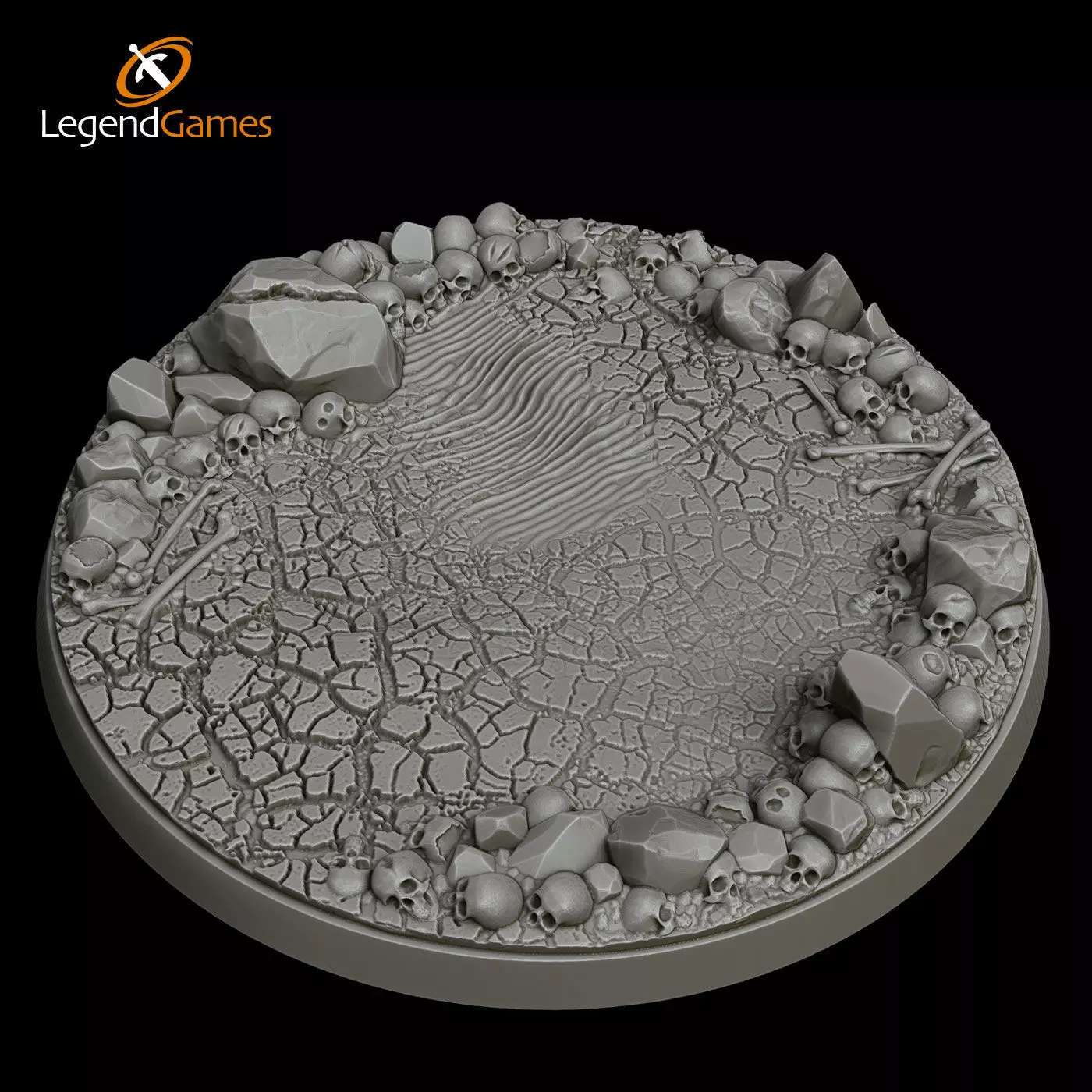 LegendGames Skull with cracked earth Bases - 80mm Round  x3 3D print model_0