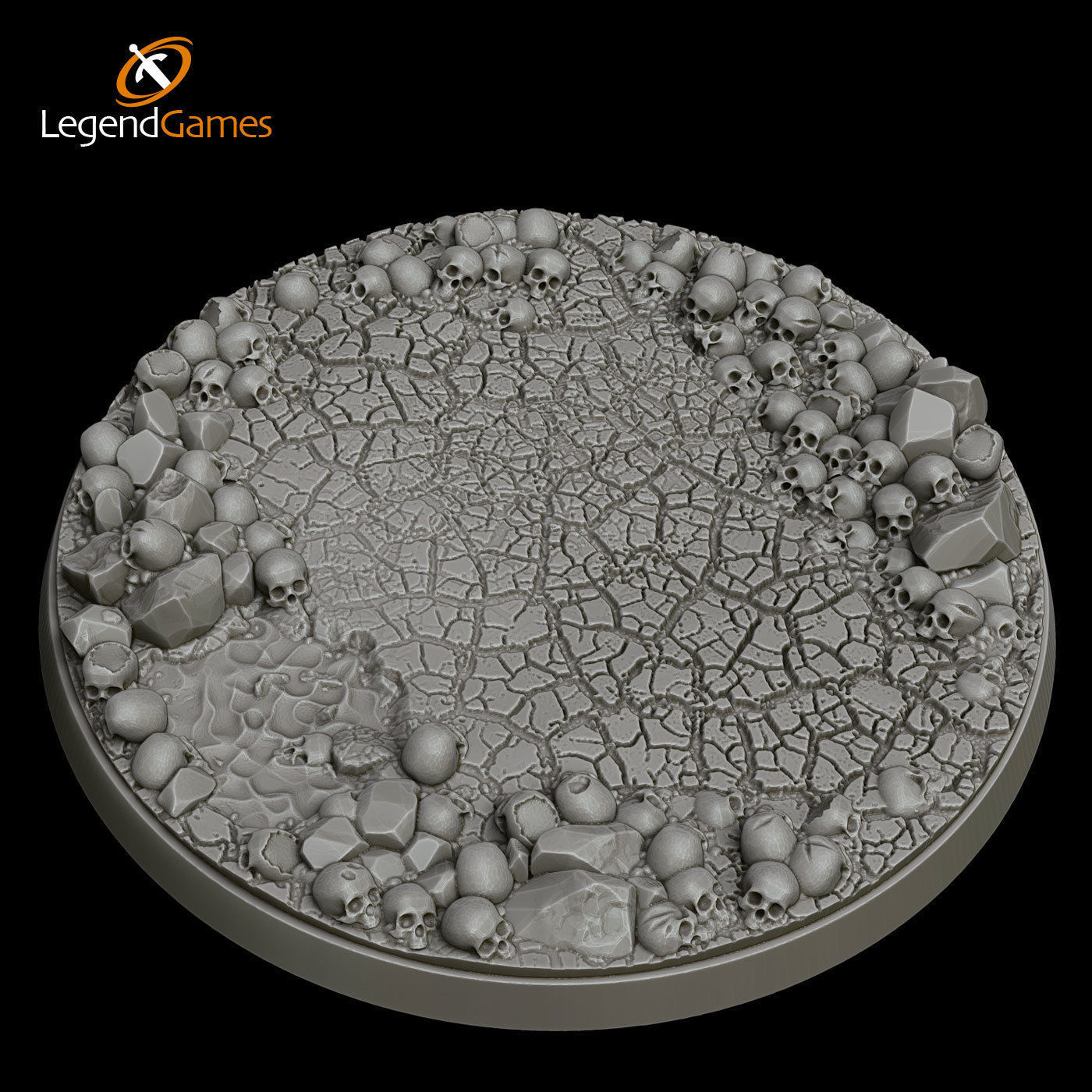 LegendGames Skull with cracked earth Bases - 80mm Round  x3 3D print model_2