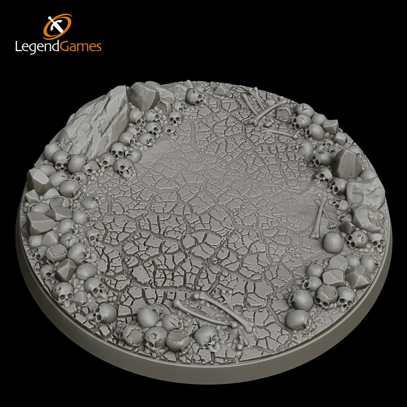 LegendGames Skull with cracked earth Bases - 80mm Round  x3 3D print model_1