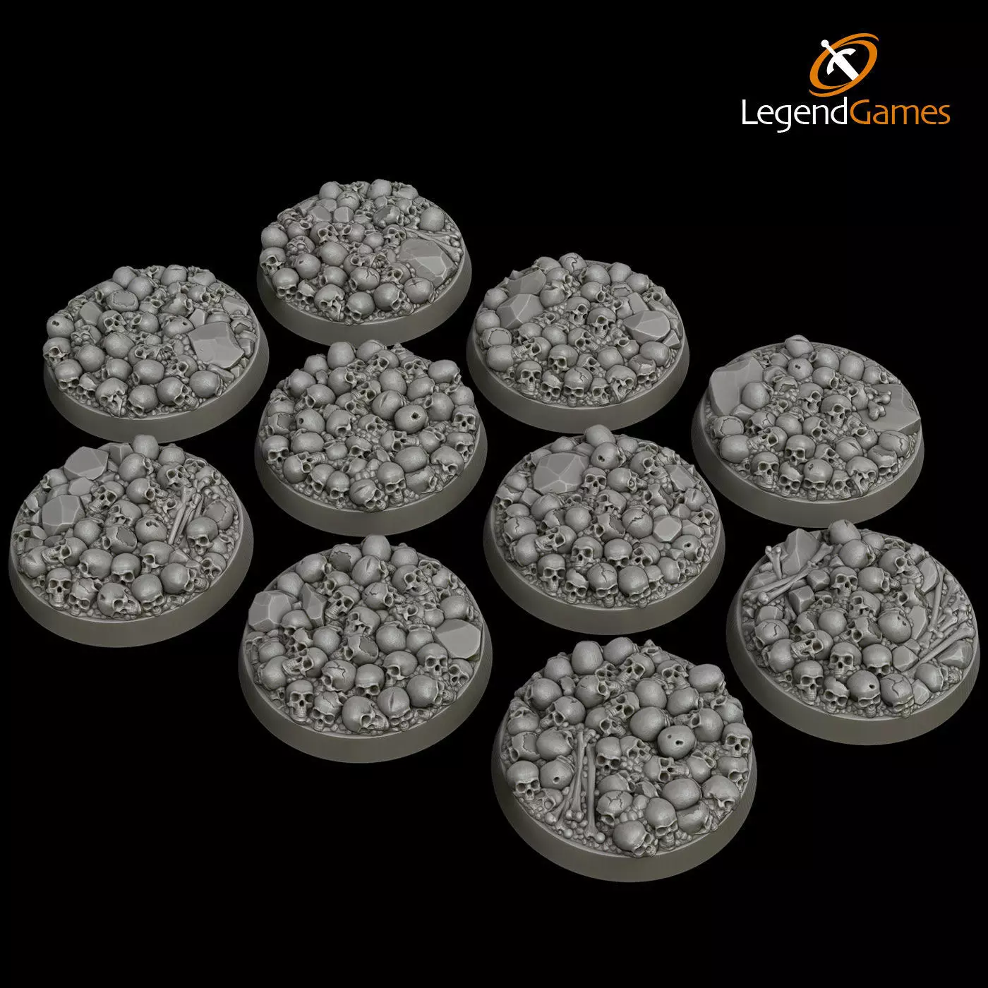 LegendGames Skull Bases - 32mm Round x10 - phase 2 3D print model