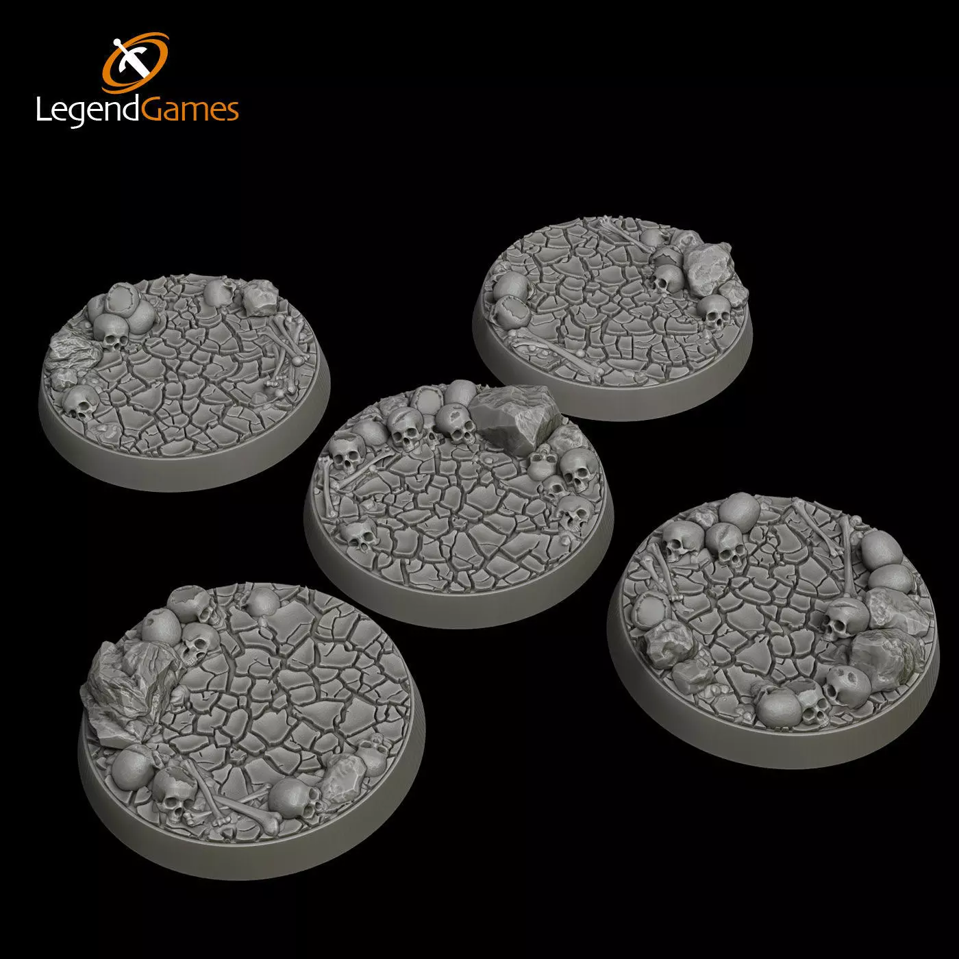 LegendGames Skull and cracked earth Bases - 32mm Round x5 3D print model