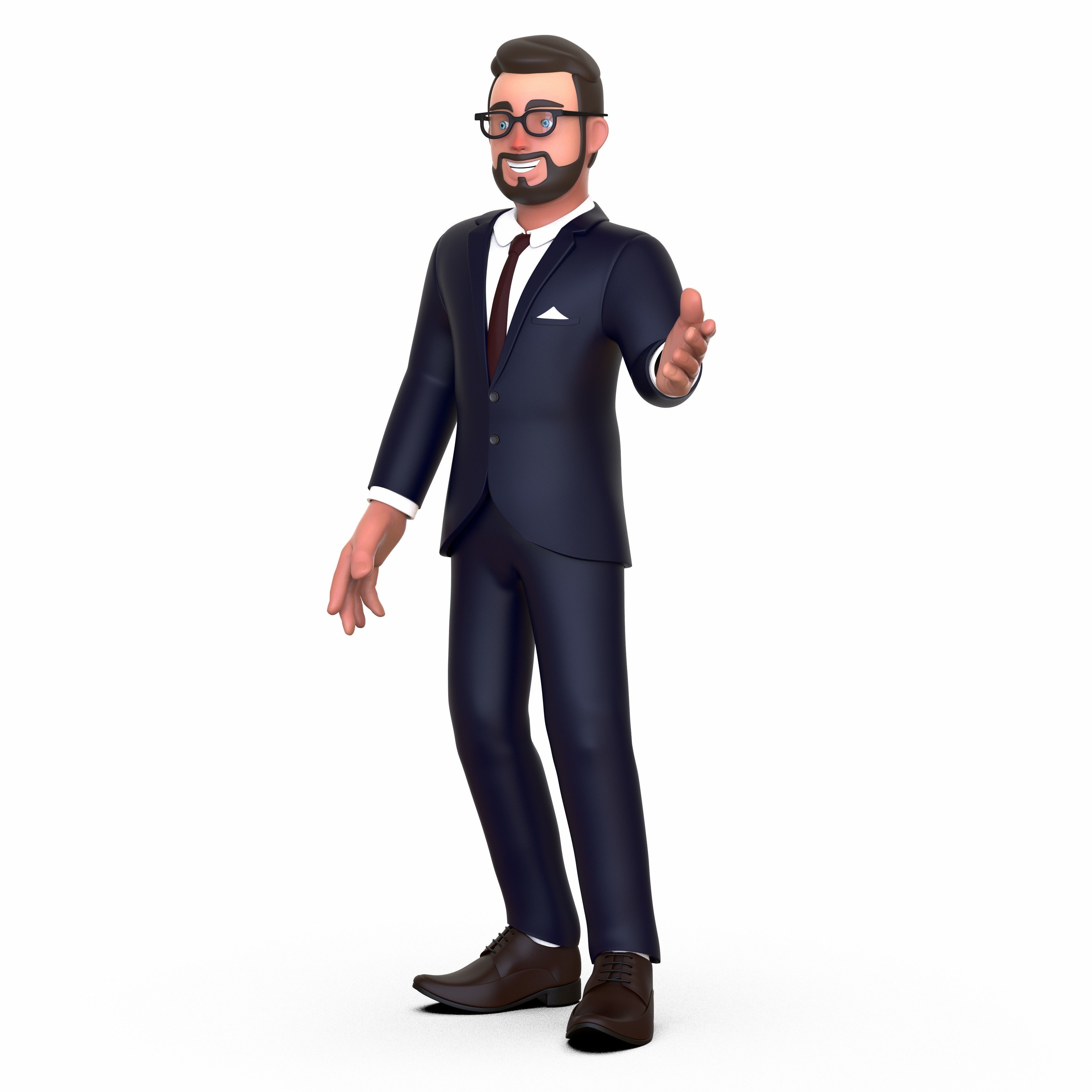 Business Man Minimal Cartoon Character Low-poly 3D model_3