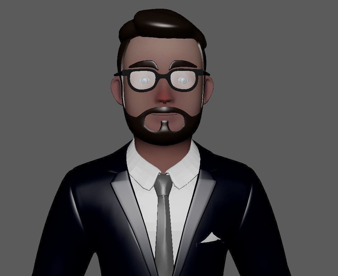 Business Man Minimal Cartoon Character Low-poly 3D model_27