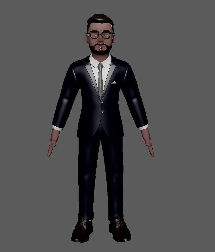 Business Man Minimal Cartoon Character Low-poly 3D model_20