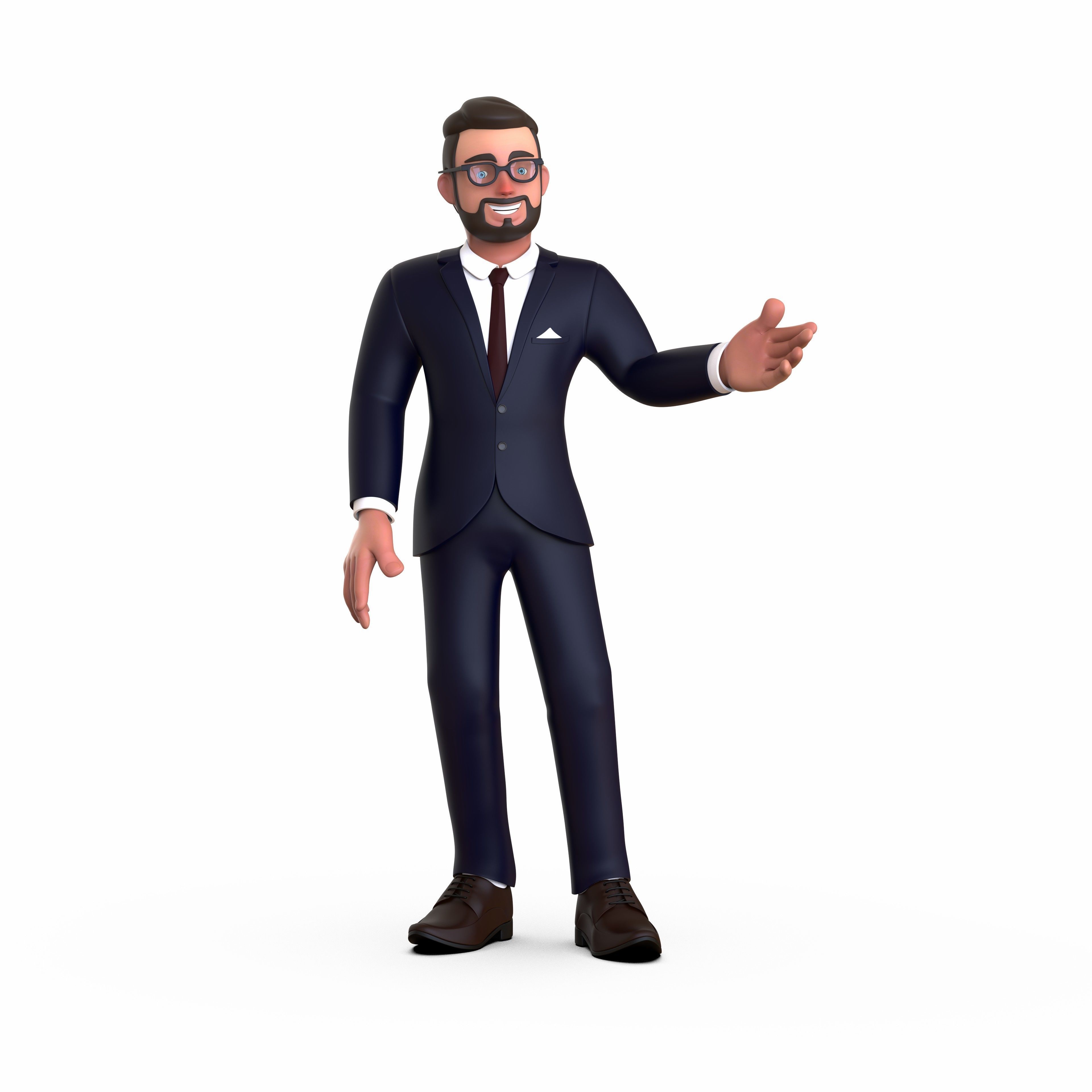 Business Man Minimal Cartoon Character Low-poly 3D model_1