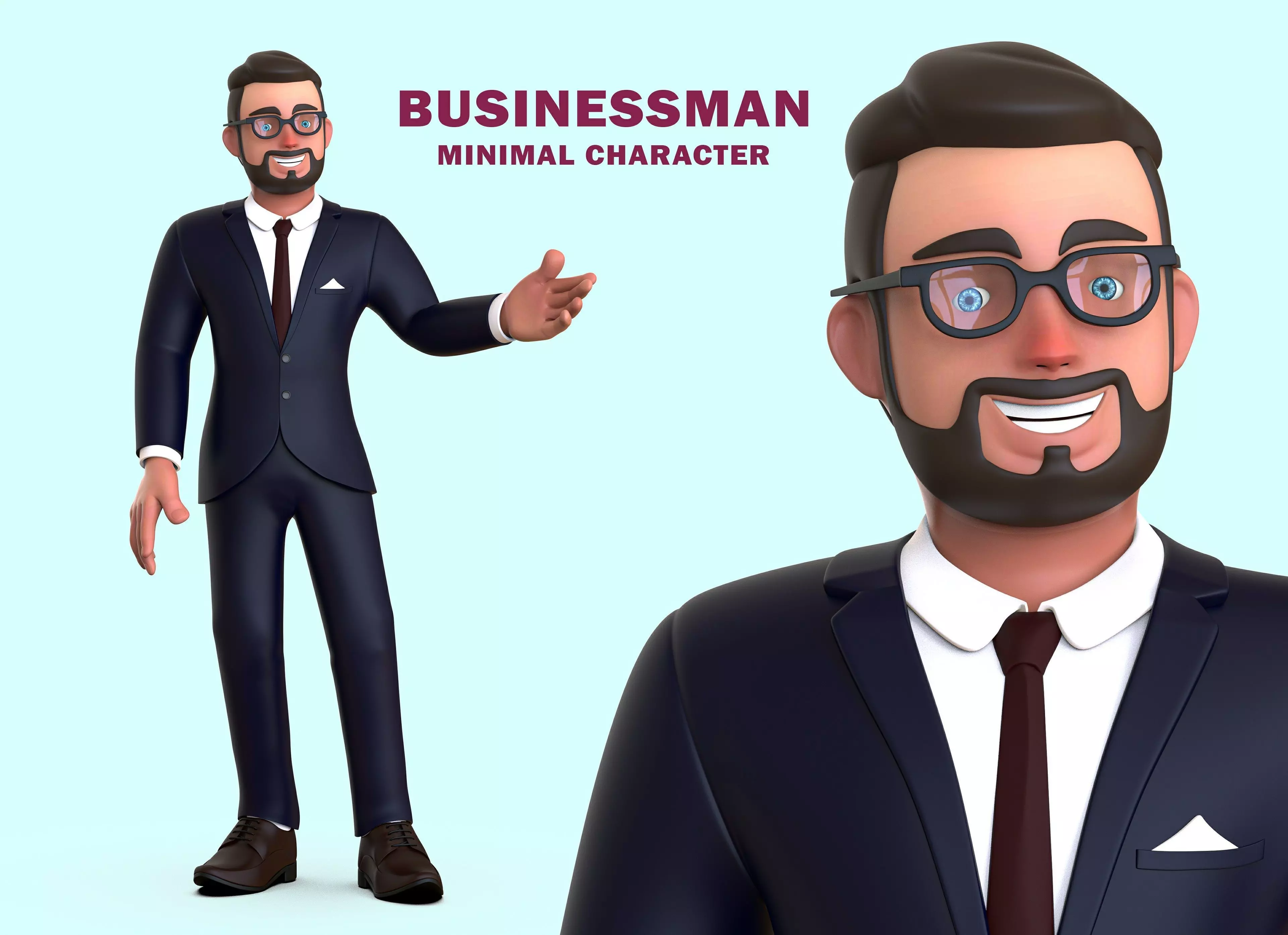 Business Man Minimal Cartoon Character Low-poly 3D model_0