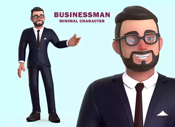 Business Man Minimal Cartoon Character Low-poly 3D model
