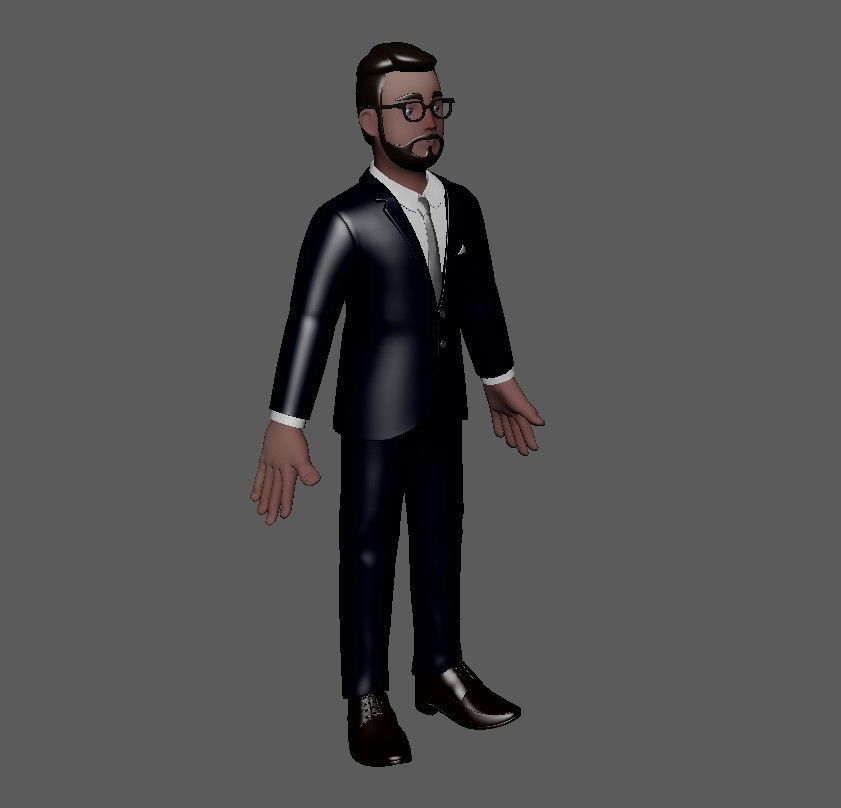 Business Man Minimal Cartoon Character Low-poly 3D model_9