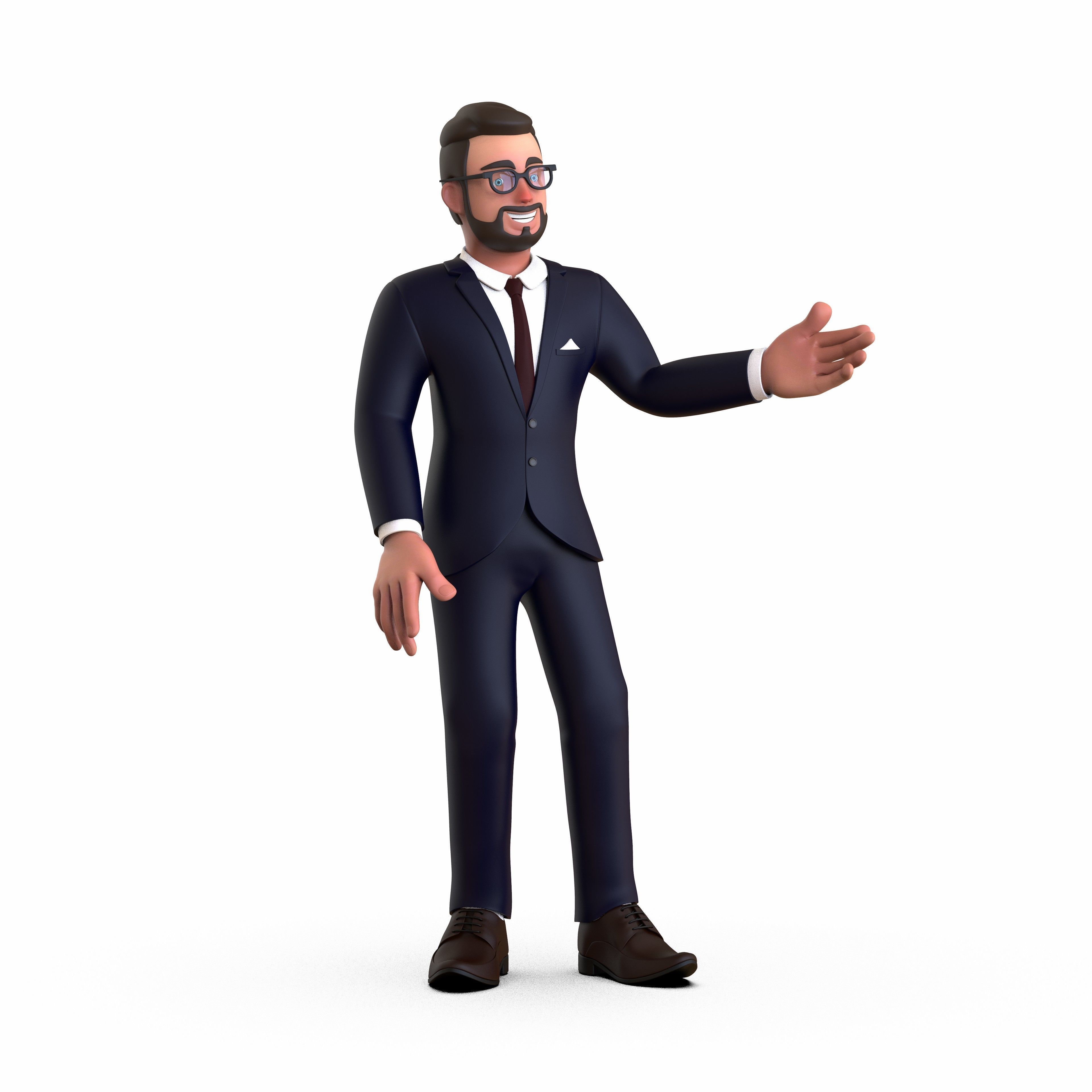 Business Man Minimal Cartoon Character Low-poly 3D model_31